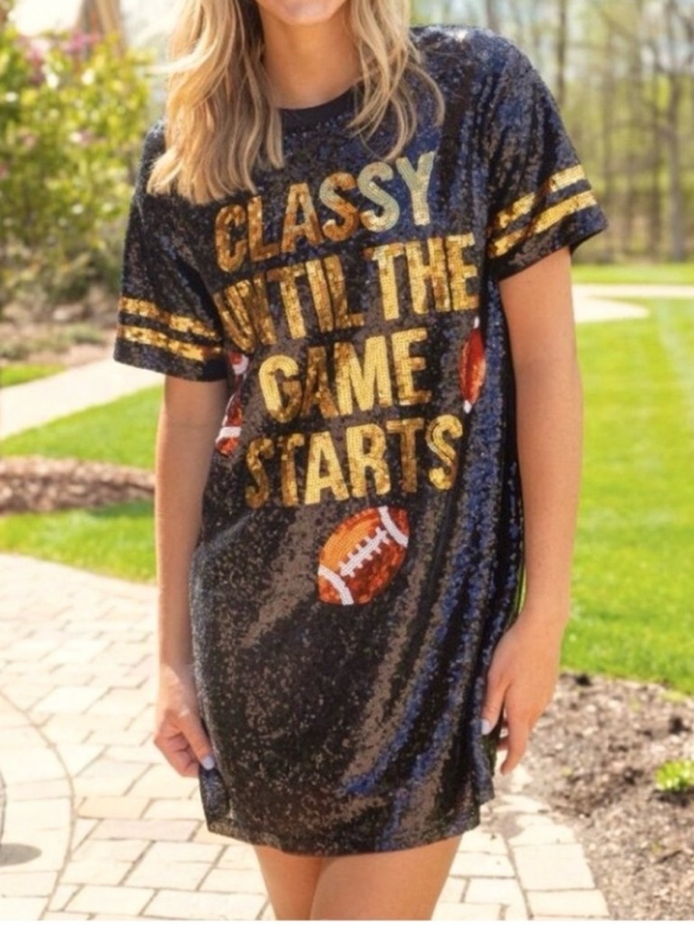 Simply Southern Classy Until The Game Starts Sequin T-shirt Dress/Tunic